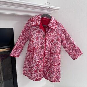 Italian Floral Rain Jacket - Waterproof with Corduroy Lining Girls Pea Coat 4T